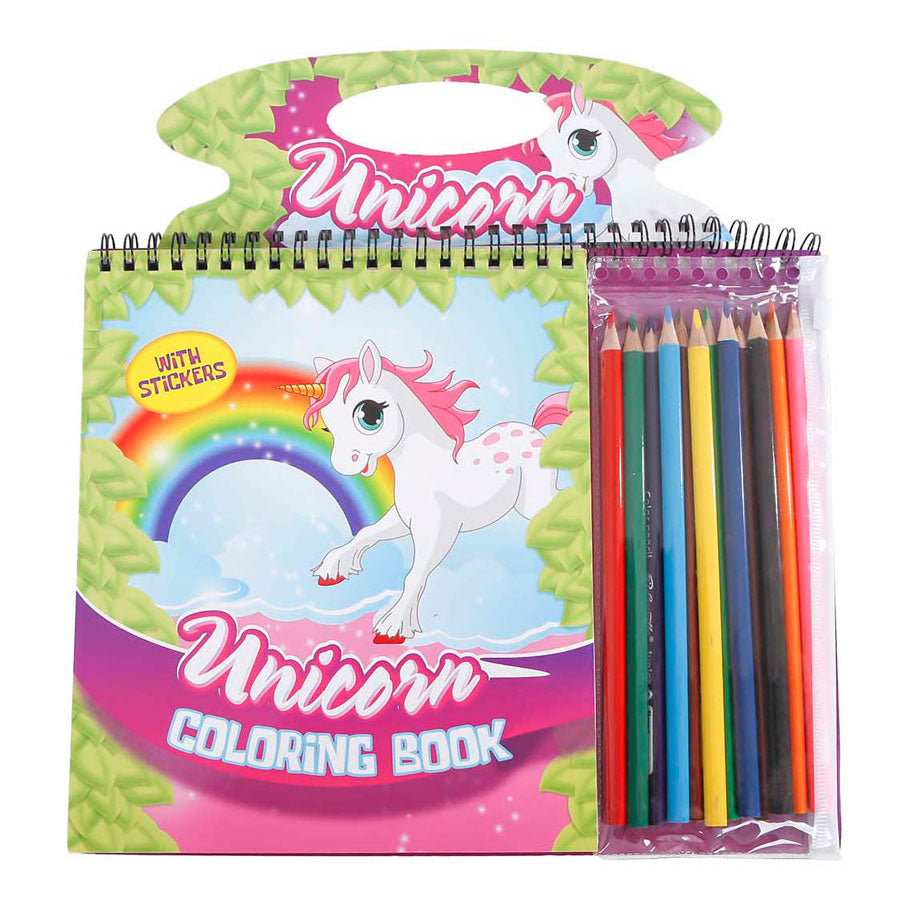 Livre de coloriage de la licorne avec 12 crayons, modèles et autocollants