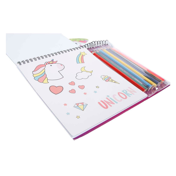 Livre de coloriage de la licorne avec 12 crayons, modèles et autocollants