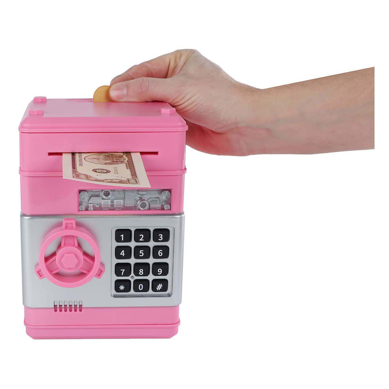Coffre-fort avec code secret rose, 19,5 cm