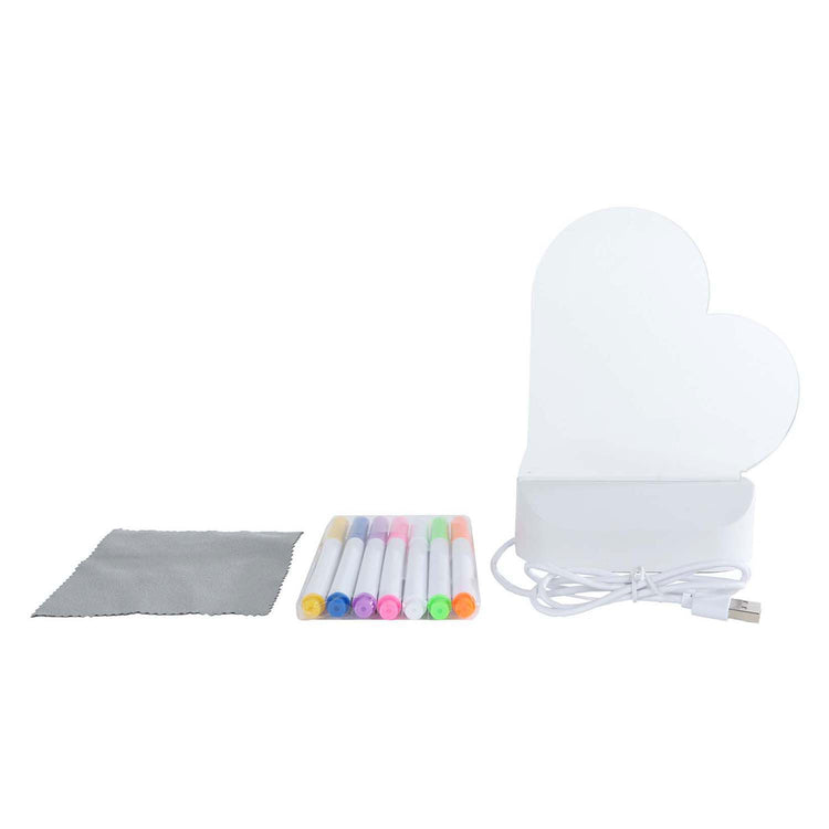 Tableau lumineux Glamour coeur avec connexion USB et 7 marqueurs, 16 cm