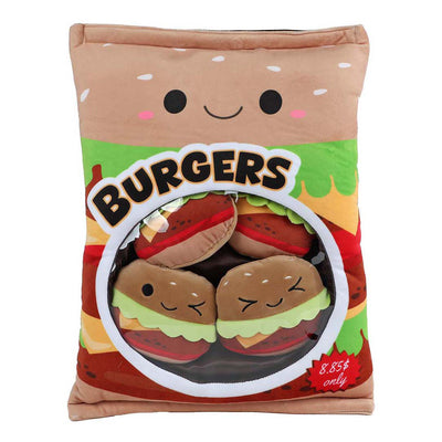 Sac menu moelleux avec peluche 4 hamburgers - 40cm