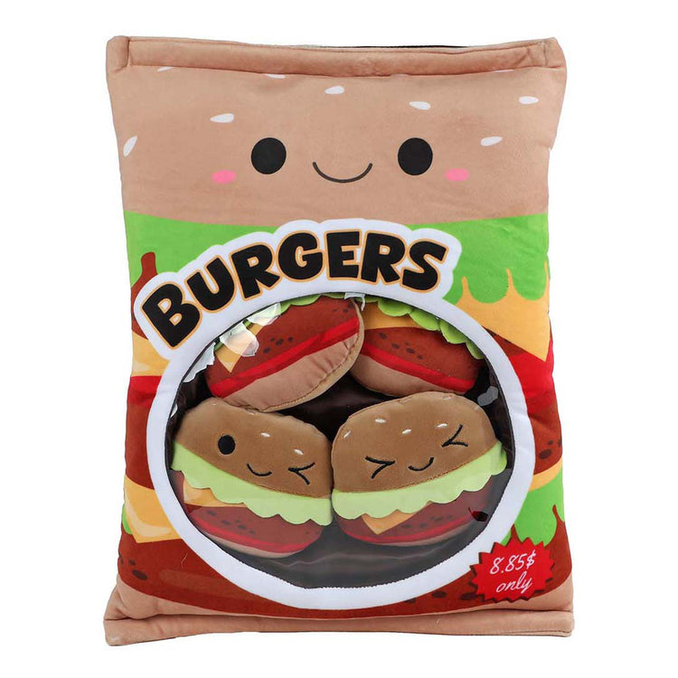 Sac menu moelleux avec peluche 4 hamburgers - 40cm