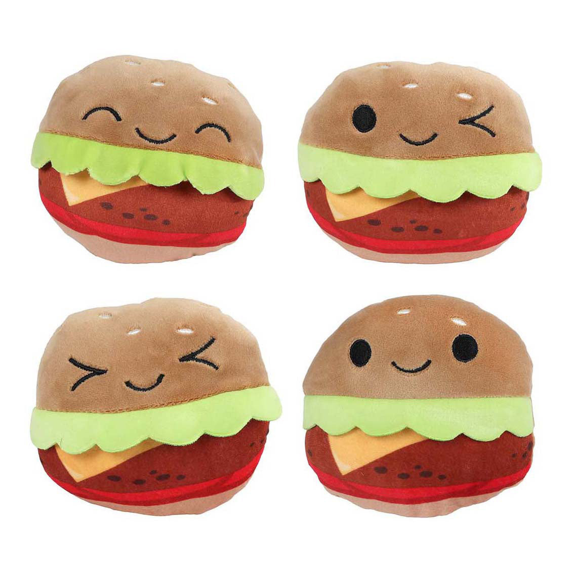 Sac menu moelleux avec peluche 4 hamburgers - 40cm