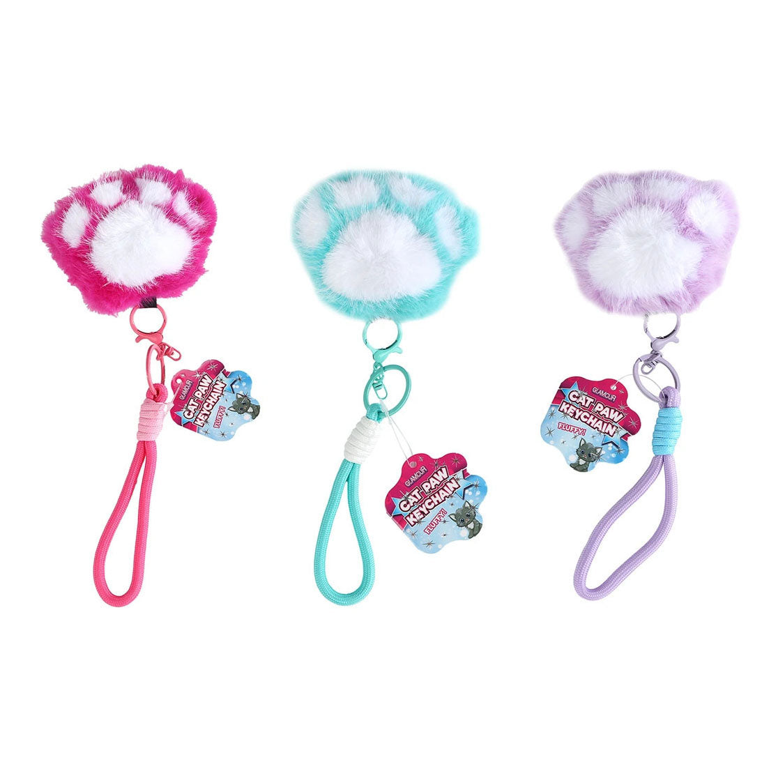 Porte-clés glamour pelucheux patte de chat