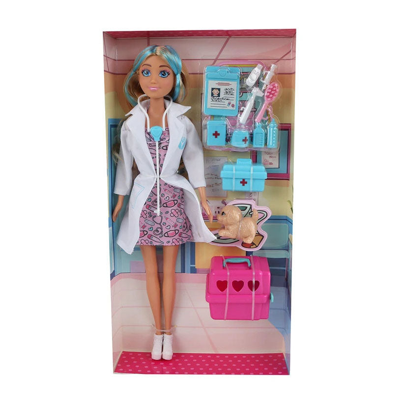 Vétérinaire mannequin avec chiot, 29 cm
