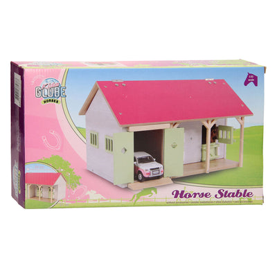Kids Globe Globe Horse stable rose avec 2 boîtes et stockage 1:32