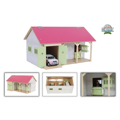 Kids Globe Globe Horse stable rose avec 2 boîtes et stockage 1:32