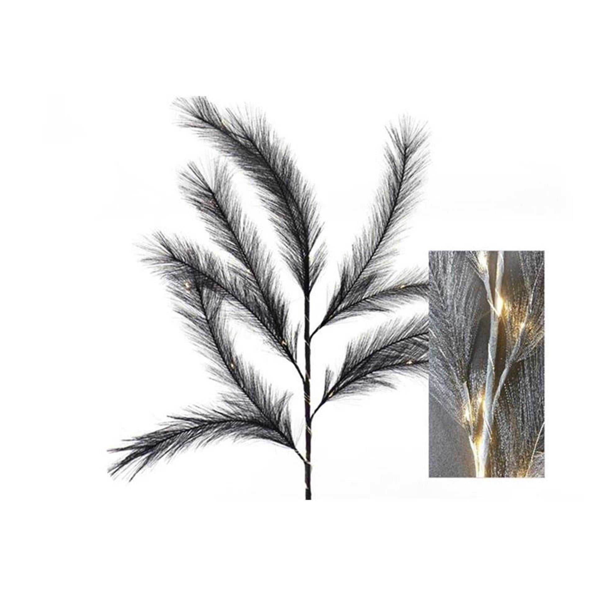 Branche d'herbe à plumes naturelles HBx avec LED 72cm noir