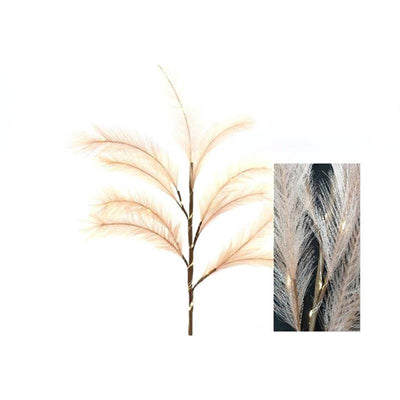 Branche d'herbe à plumes vivantes naturelles HBx avec LED 72cm rose
