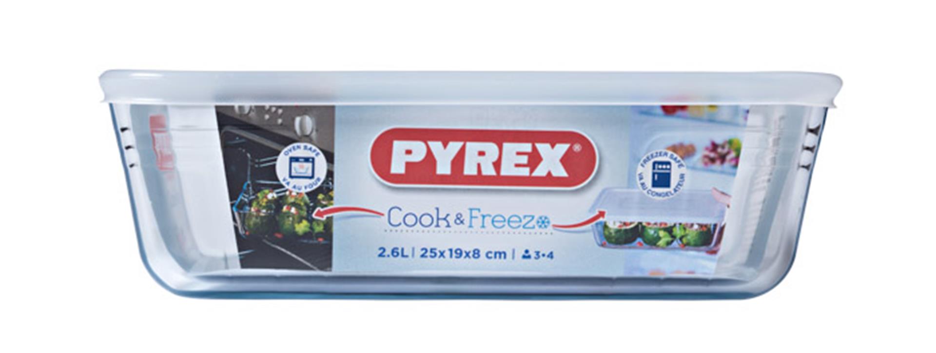 Pyrex Cook Freeze Baking Plat 25 x 20 cm avec couvercle alimentaire