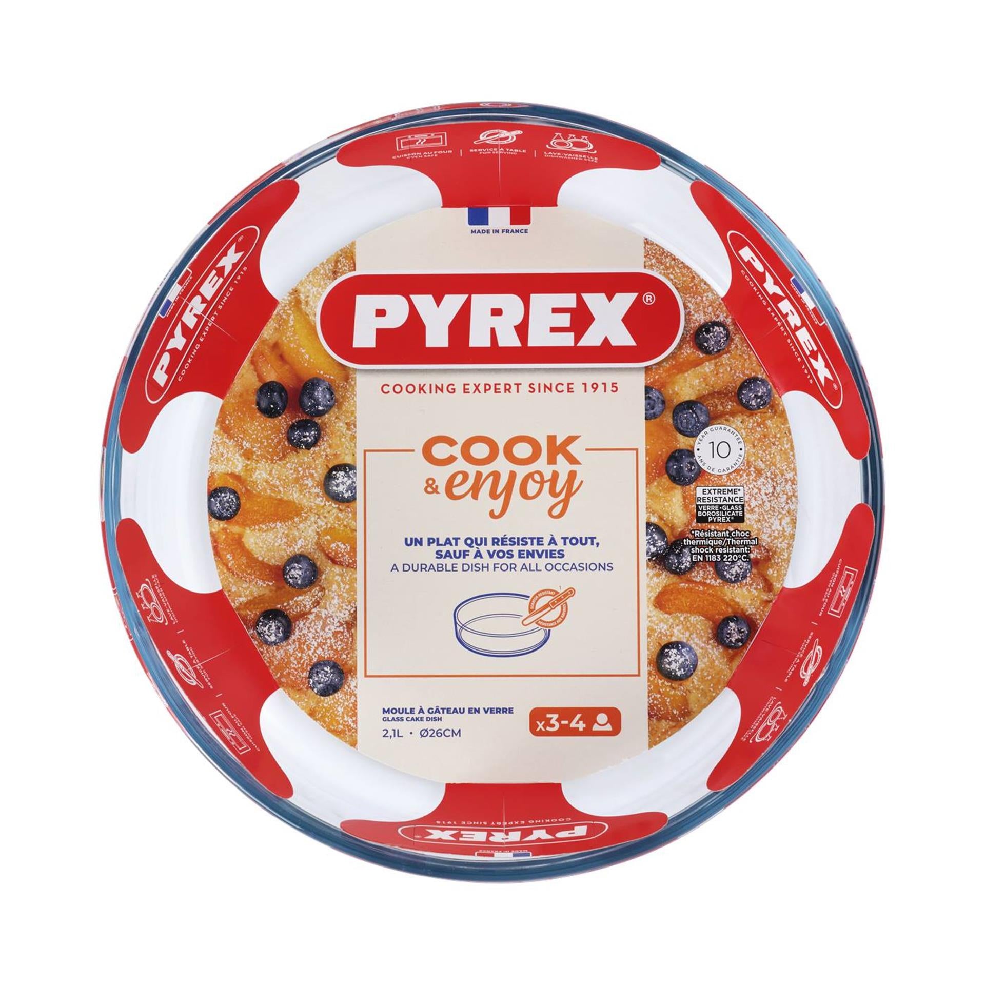 Plat à four Pyrex rond bord droit 25cm verre