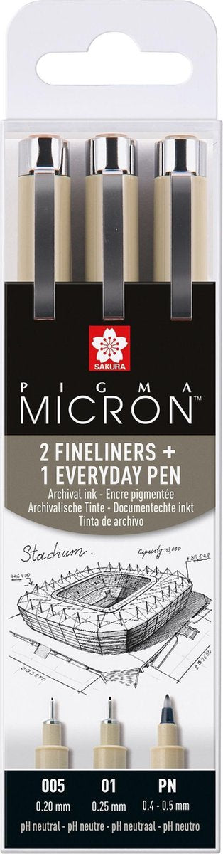 Sakura Pigma Micron Penny 3 Fineliners Black 005-01-pn Arch.
