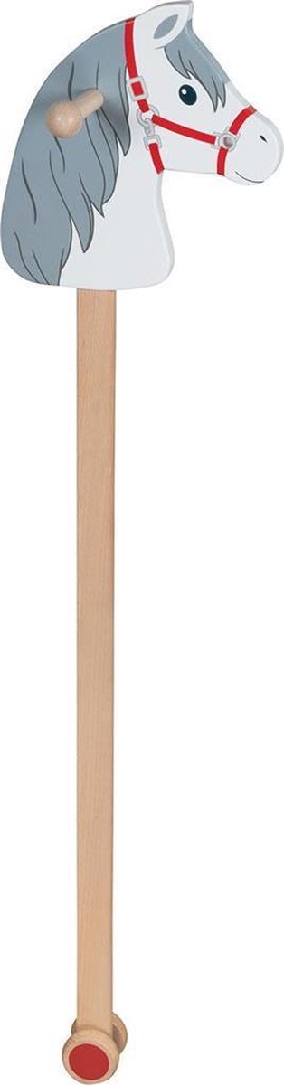 Goki Wooden Hobby Horse blanc avec des lunes grises
