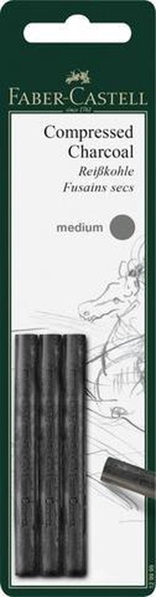 Faber-castell fusain - pitt monochrome - pressé - moyen - blister 3 pièces - fc-129999