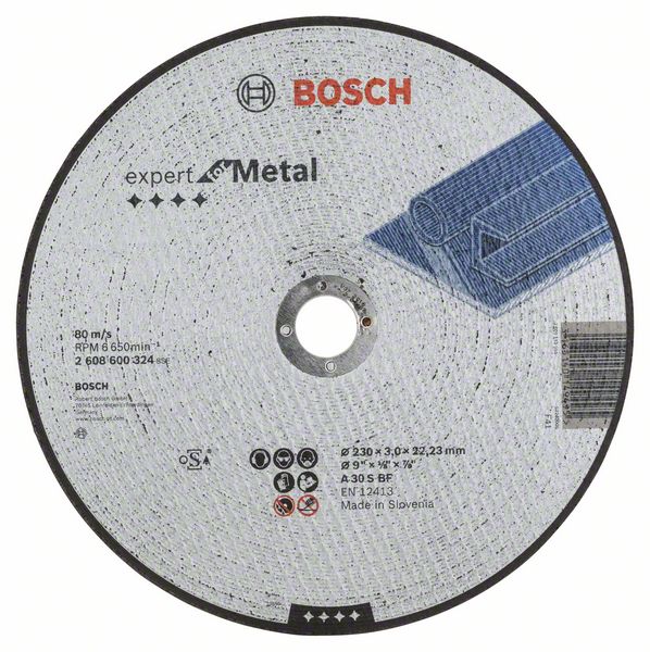 Bosch accessoires disque à tronçonner droit expert pour métal a 30 s bf, 230 mm, 22,23 mm, 3,0 mm - 1 pièce - 2608600324