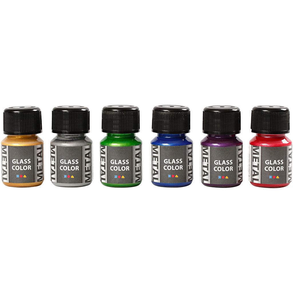 Creativ company verre couleur métal, différentes couleurs, 6x30 ml 1 boîte
