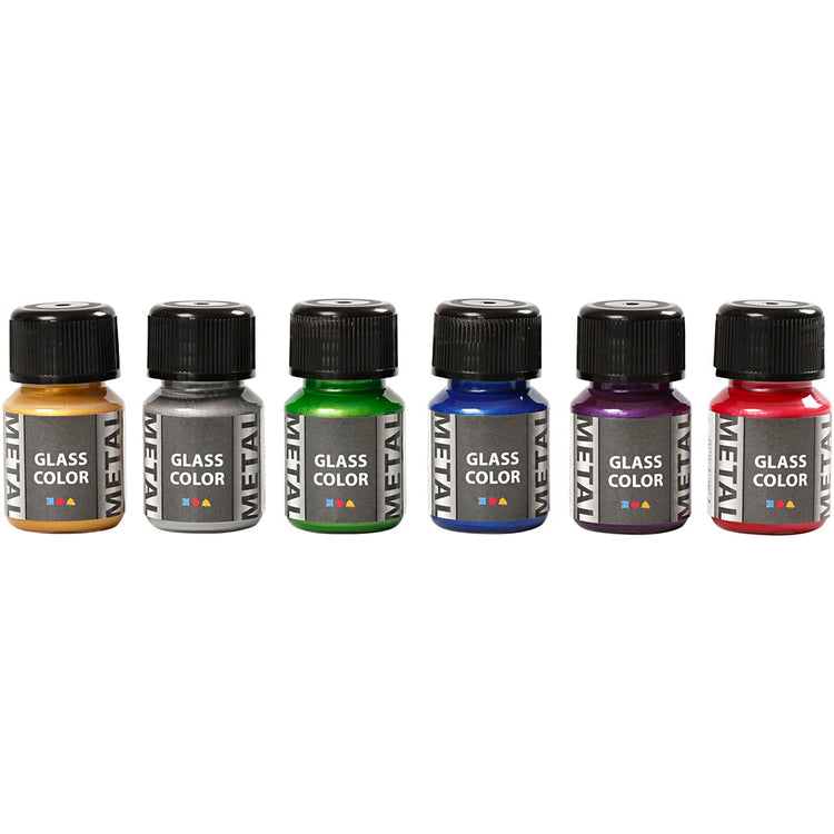 Creativ company verre couleur métal, différentes couleurs, 6x30 ml 1 boîte