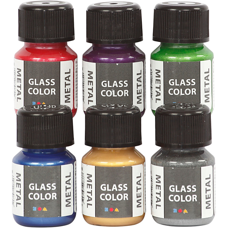 Creativ company verre couleur métal, différentes couleurs, 6x30 ml 1 boîte