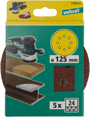 Disques abrasifs adhésifs Wolfcraft | k24 | perforé | ø125mm | 5 pièces - 3180000