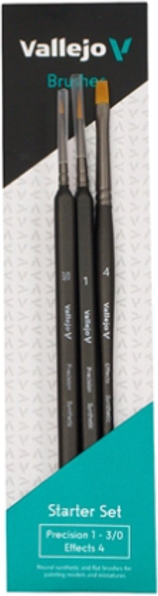 Vallejo hobby brush - b03990 starter set i - 3 pinceaux - taille 3 0 - 1 - triangulaire - pinceau plat