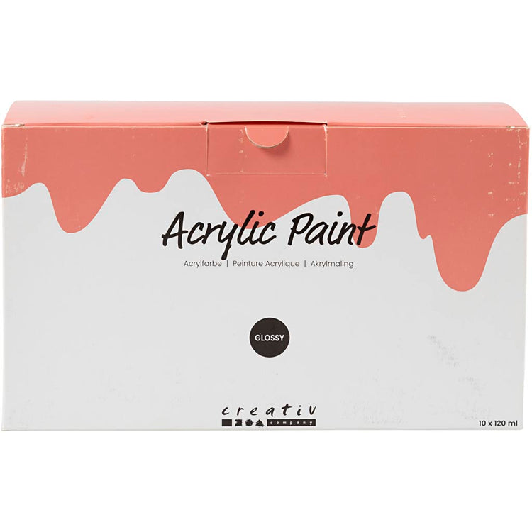 Creativ company peinture acrylique brillante, différentes couleurs, 10x120 ml 1 boîte