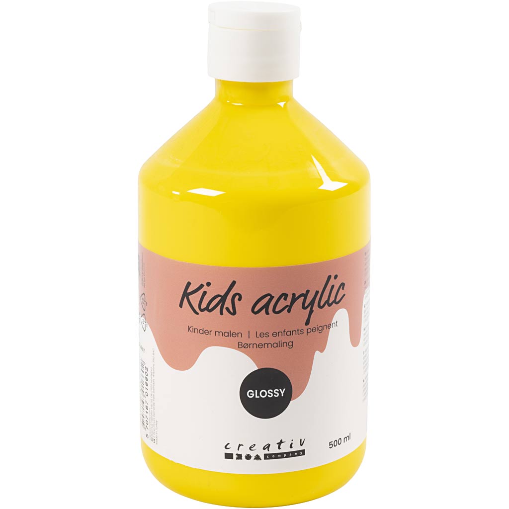 Creativ Company Paint Acrylique Glossy, Jaune primaire, 500 ml 1 bouteille
