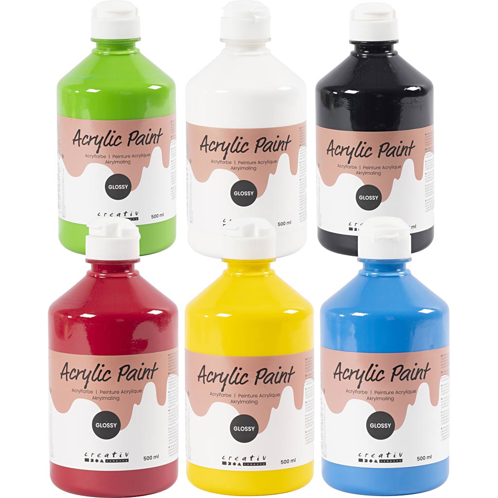 Creativ company peinture acrylique brillante, couleurs primaires, 6x500 ml 1 boîte