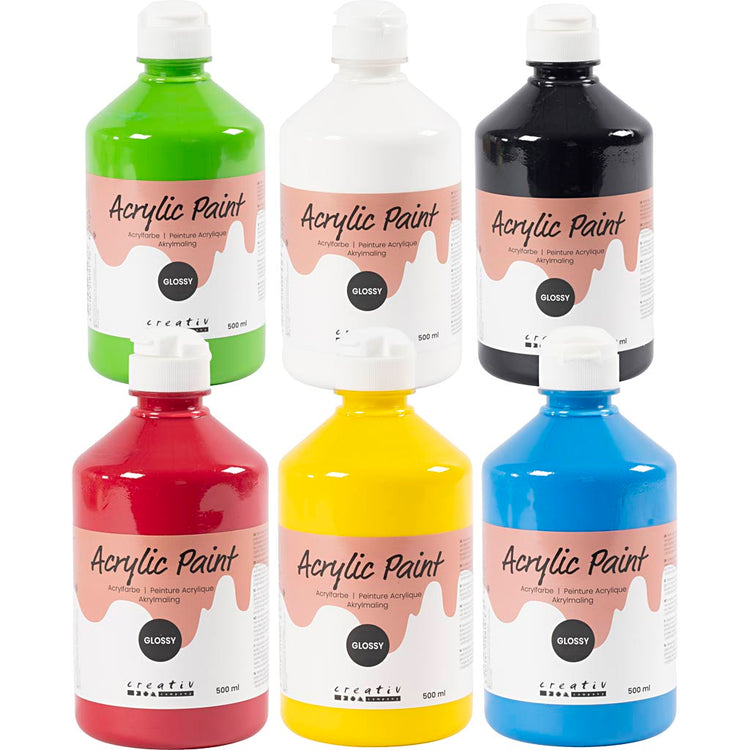 Creativ company peinture acrylique brillante, couleurs primaires, 6x500 ml 1 boîte