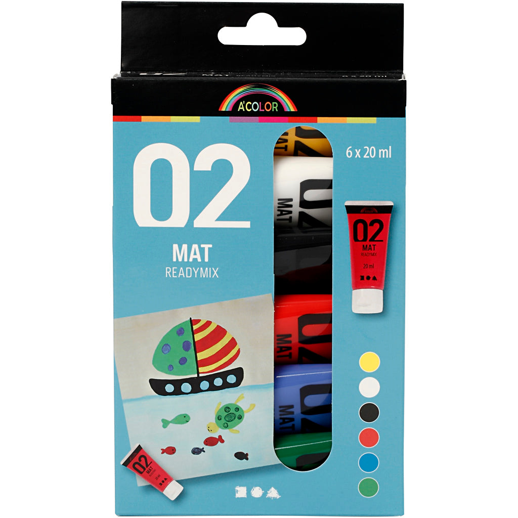 Peinture acrylique - différentes couleurs, 02 - Matt, 6x20 ml