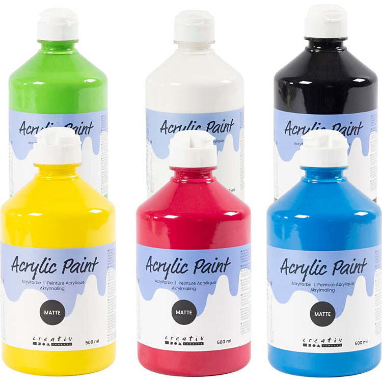 Peinture acrylique Creativ company mate, couleurs primaires, 6x500 ml 1 boîte