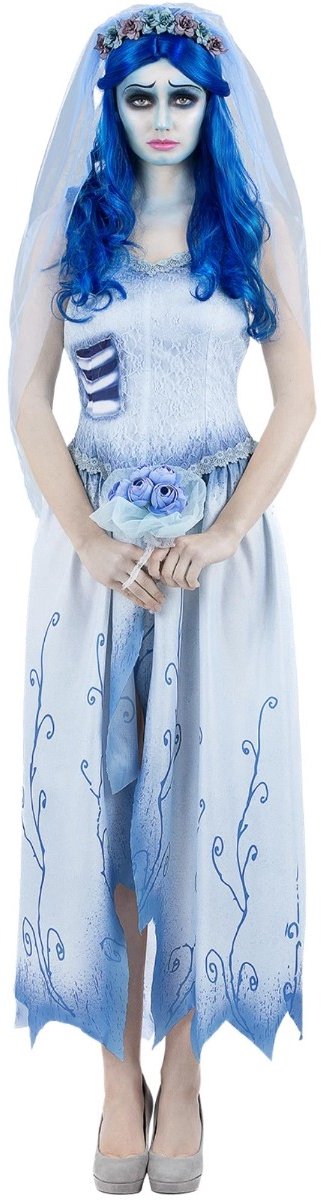 Smiffys - mariée cadavre, robe de costume d'Emily - m - blanc bleu