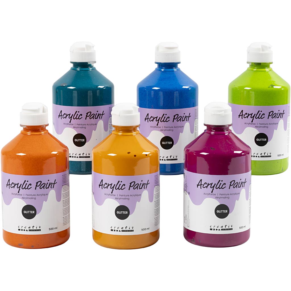 Peinture acrylique Creativ company à paillettes, différentes couleurs, 6x500 ml 1 boîte
