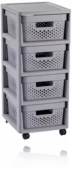 Système de tiroirs Curver infinity dots - 4 tiroirs de 11l - avec roulettes - 36x30×66 cm - gris