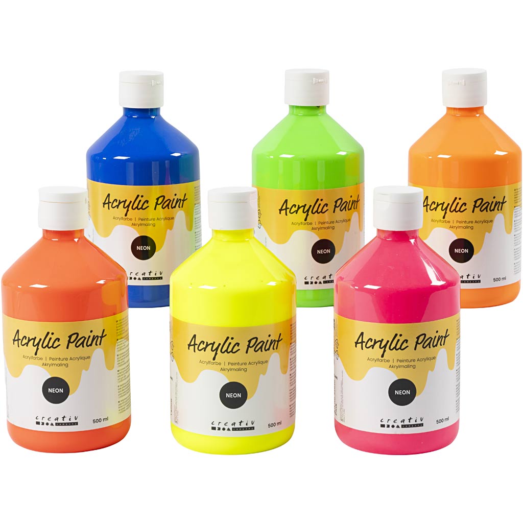 Creativ company peinture acrylique néon, couleurs néon, 6x500 ml 1 boîte