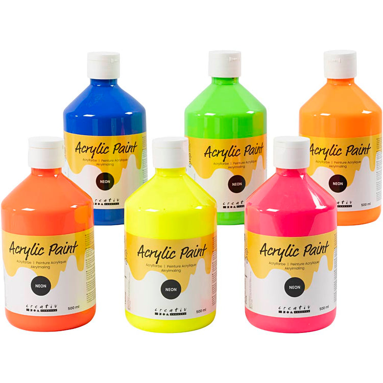 Creativ company peinture acrylique néon, couleurs néon, 6x500 ml 1 boîte