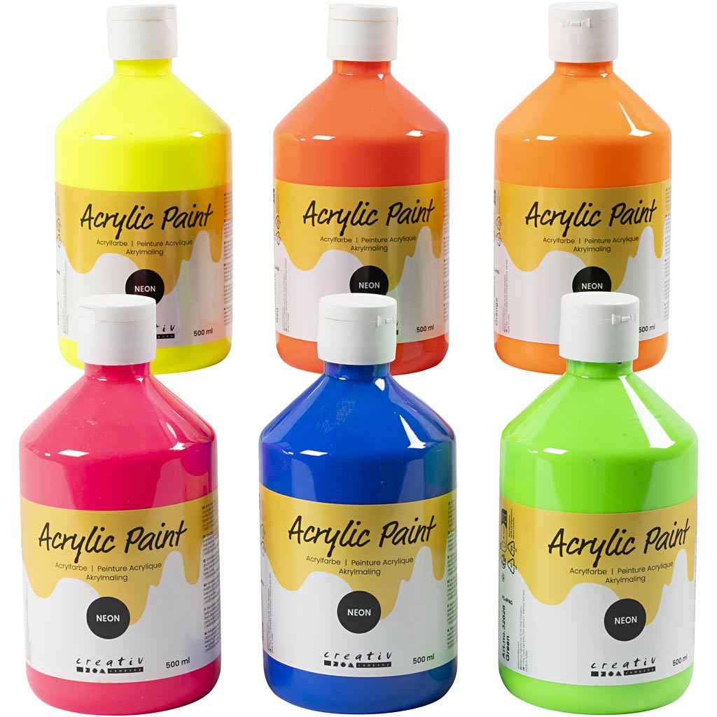 Creativ company peinture acrylique néon, couleurs néon, 6x500 ml 1 boîte