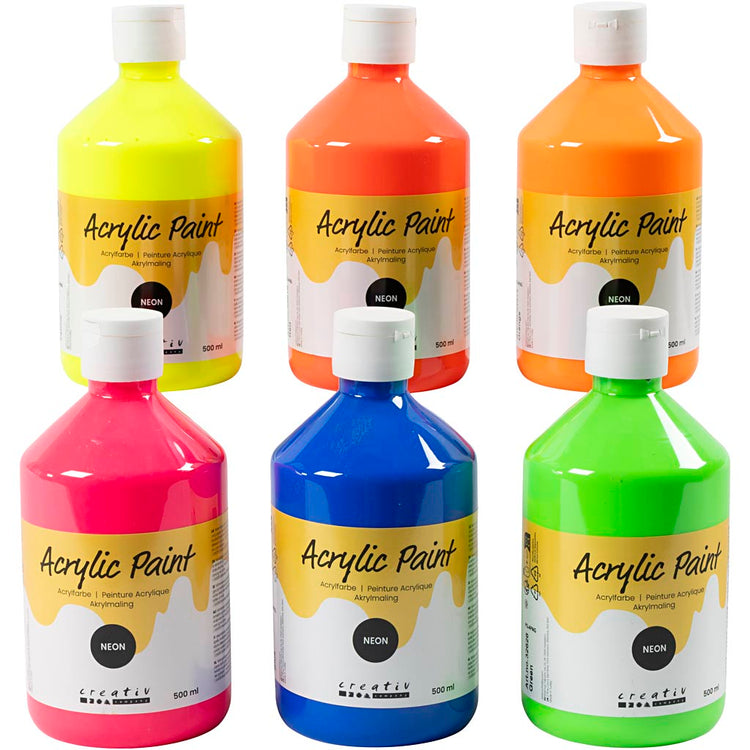 Creativ company peinture acrylique néon, couleurs néon, 6x500 ml 1 boîte