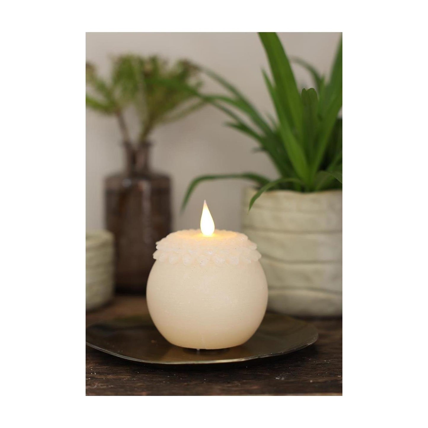 Idées 4 saisons bougie led cire fleur perle crème ø9xh12cm