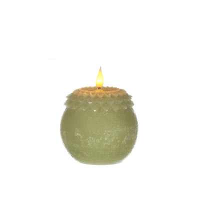 Idées 4 saisons bougie led cire fleur perle vert ø9xh12cm