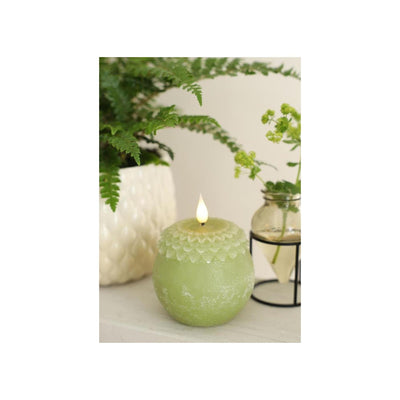 Idées 4 saisons bougie led cire fleur perle vert ø9xh12cm