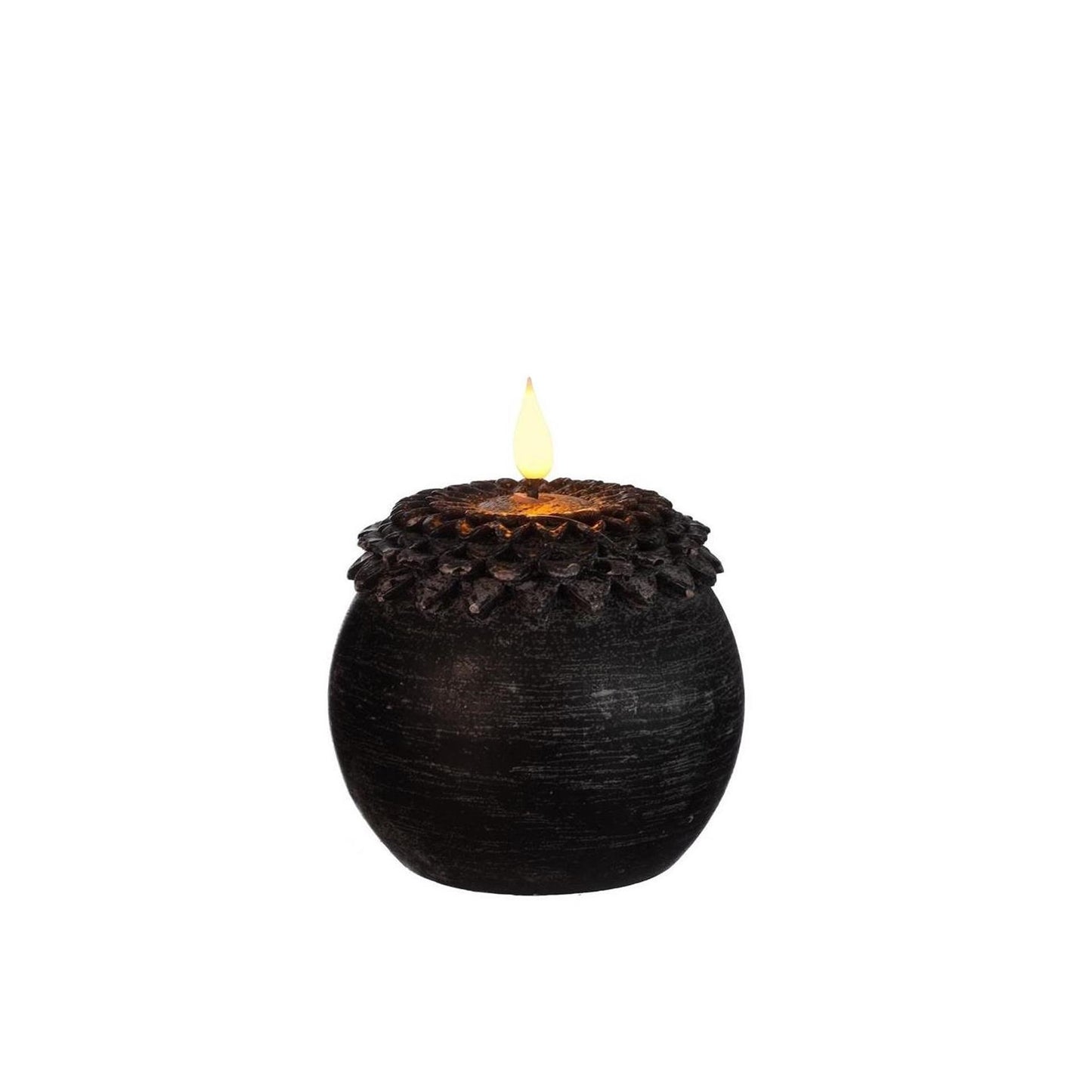 Idées 4 saisons bougie led cire fleur perle noir ø9xh12cm