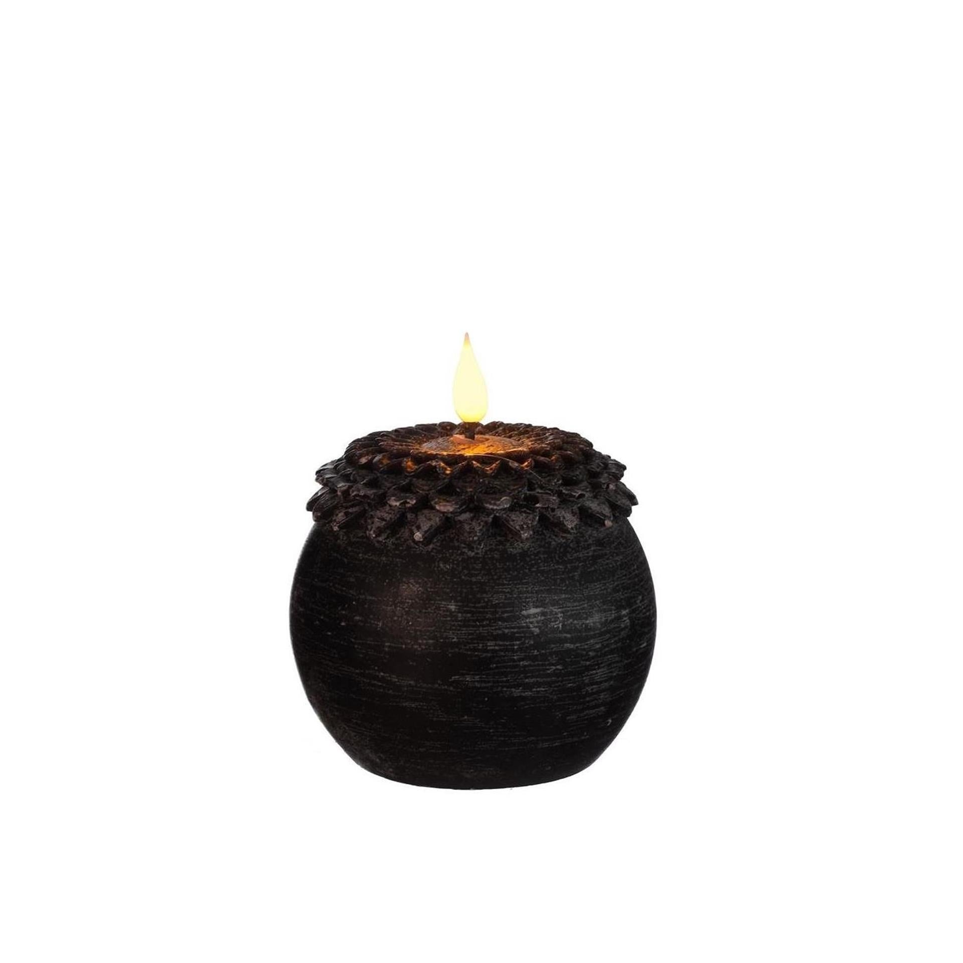 Idées 4 saisons bougie led cire fleur perle noir ø9xh12cm
