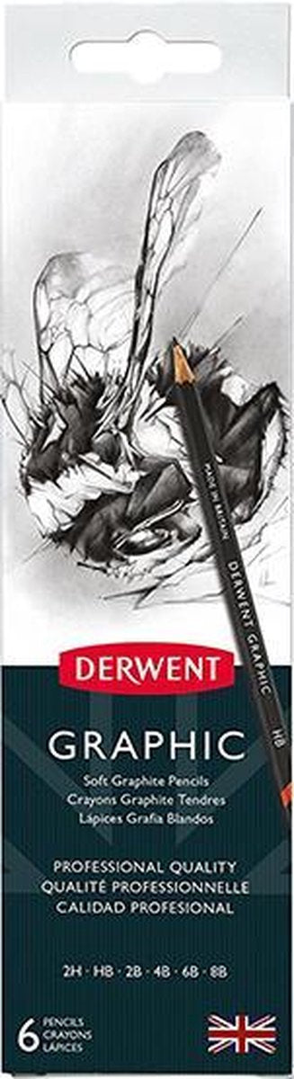 Boîte à crayons graphiques Derwent - lot de 6 crayons avec taille-crayon