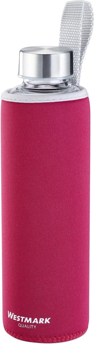 Gourde Westmark, avec impression, incl. Housse de protection, 550 ml, caoutchouc de silicone en verre, sans BPA, viva, rouge argent transparent, 5272226r