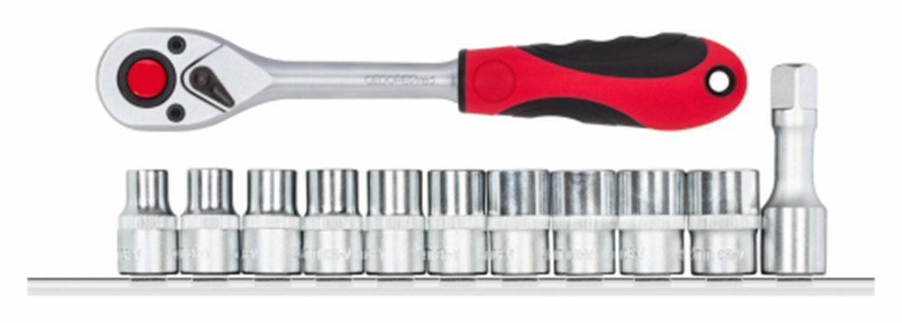 Gedore Red Dopslekeke Set + Ratel 1 2 pouces 6 kp sur rail 12 pièces