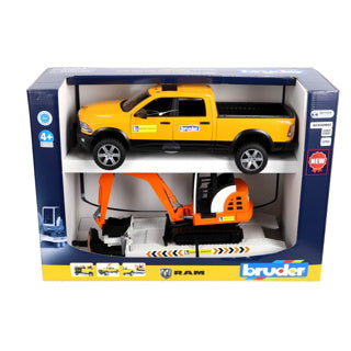 Bruder Auto Ram 2500 Power Wagen Rental Service avec remorque et minibagger
