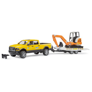 Bruder Auto Ram 2500 Power Wagen Rental Service avec remorque et minibagger
