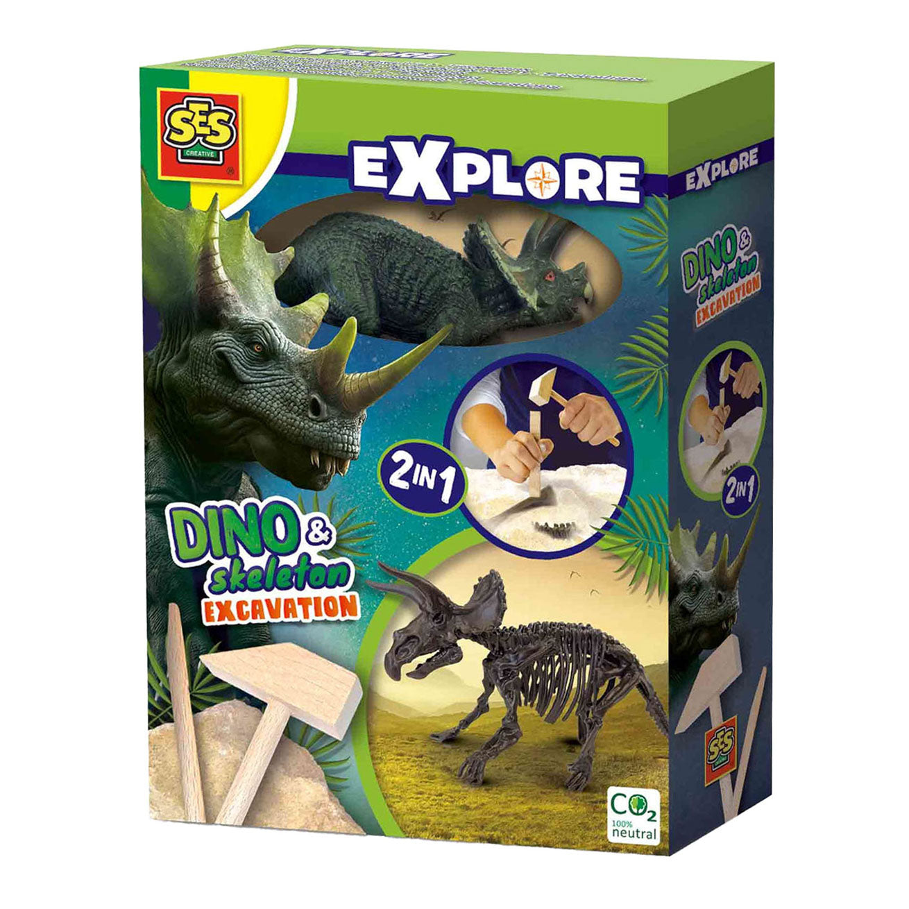 SES Explore et squelette excavé Triceratops 2in1