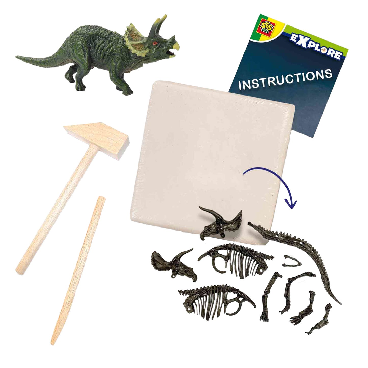 SES Explore et squelette excavé Triceratops 2in1