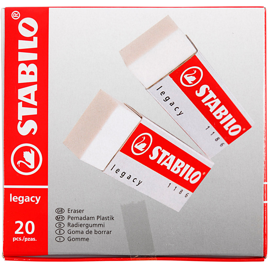 Gomme Stabilo, h: 1 cm, l: 6,3 cm, l: 2,3 cm, blanche, 20 pièces 1 boîte